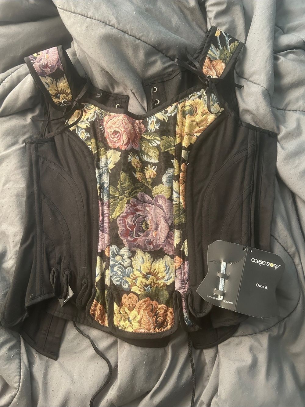 Floral Brocade Corset Top in Black
